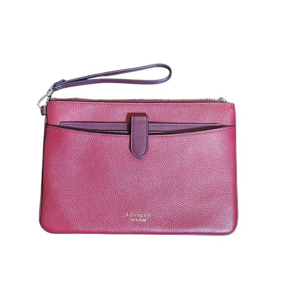 KATE SPADE Red Zip Code Colorblocked Pouch Wristlet - Picture 1 of 11
